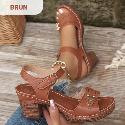 Sandalias Piel Tacón Ortopédicas